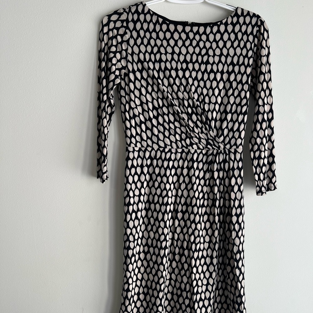 LOFT Black and Cream Geometric Long Sleeve Dress